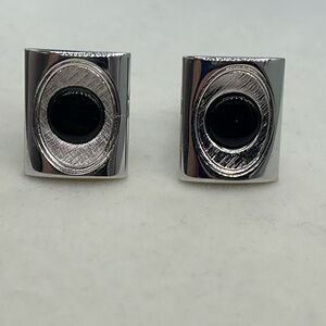Vintage cuff links silver tone & black glass centers.